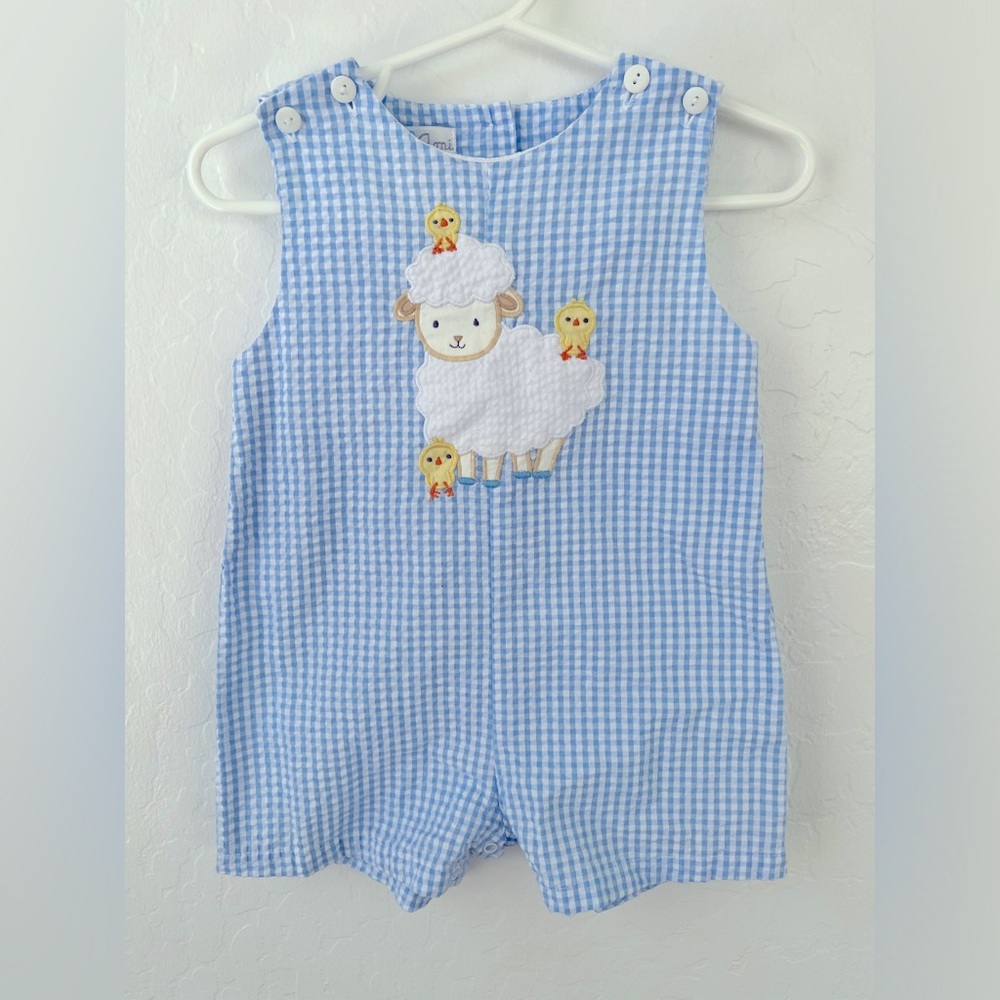 Petit Ami Boys' Vintage Seersucker Romper - Blue Plaid, Size 9 months